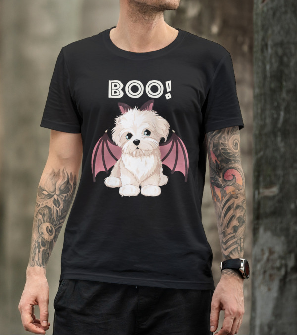 BOO Maltese With Bat Wings T-Shirt