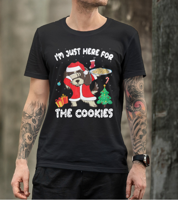 I'm Just Here For The Cookies Shih Tzu Christmas Dabbing Santa Hat T-Shirt