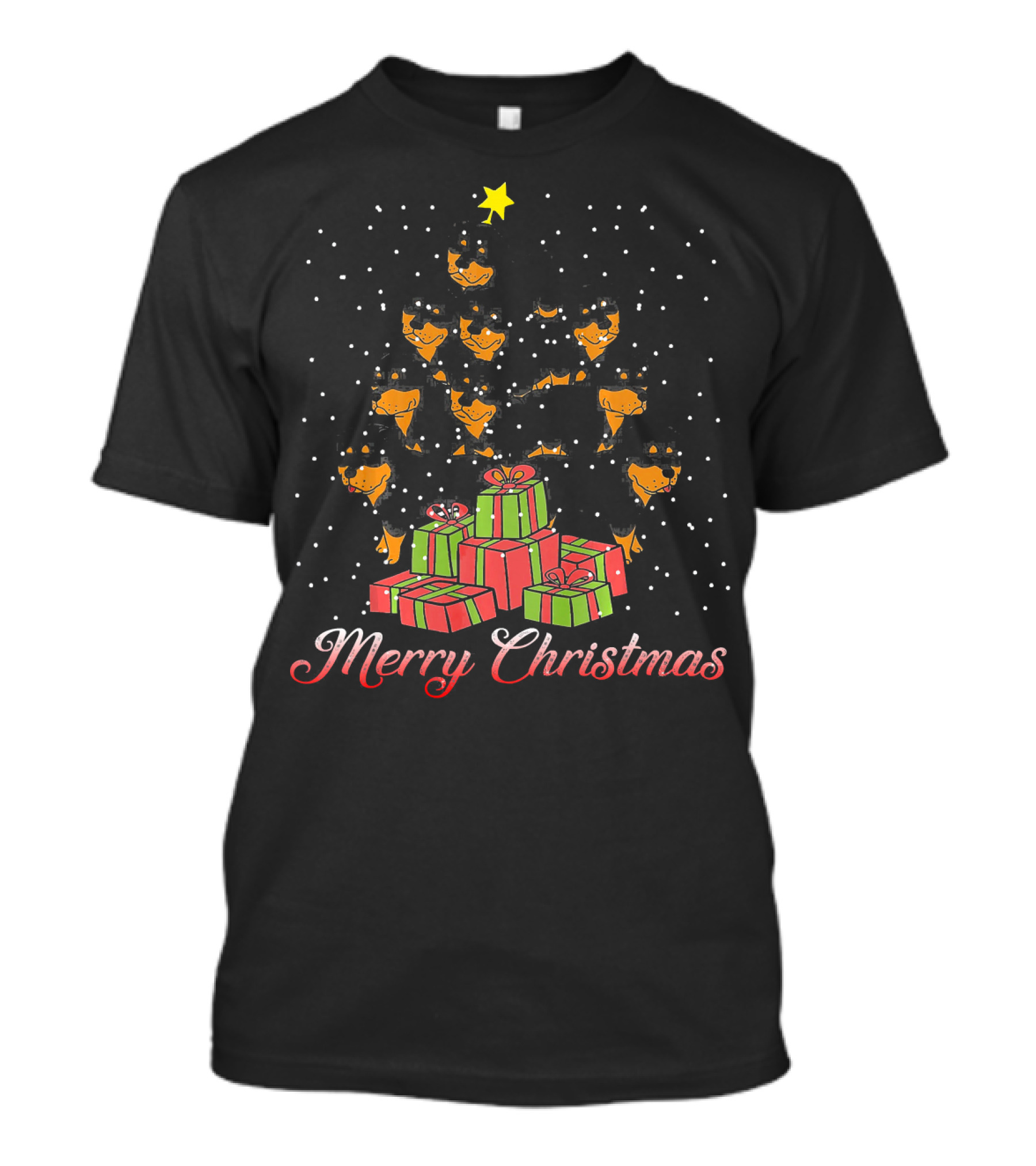Merry Christmas Rottweiler Xmas Tree Dog With Presents T-Shirt