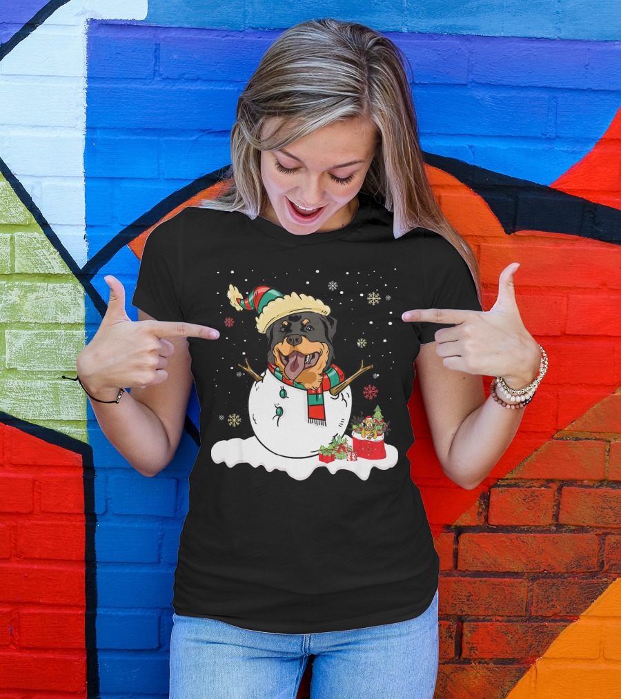 Rottweiler Snowman Merry Christmas Lover T-Shirt