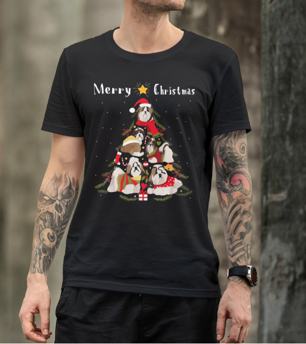 Merry Christmas Shih Tzu Tree T-Shirt