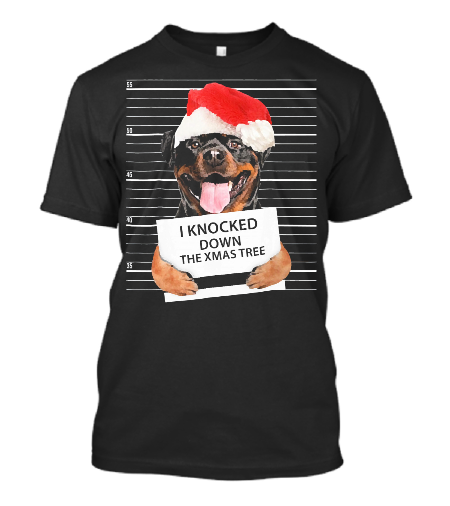 Rottweiler I Knocked Down The Xmas Tree Santa Hat Mugshot T-Shirt