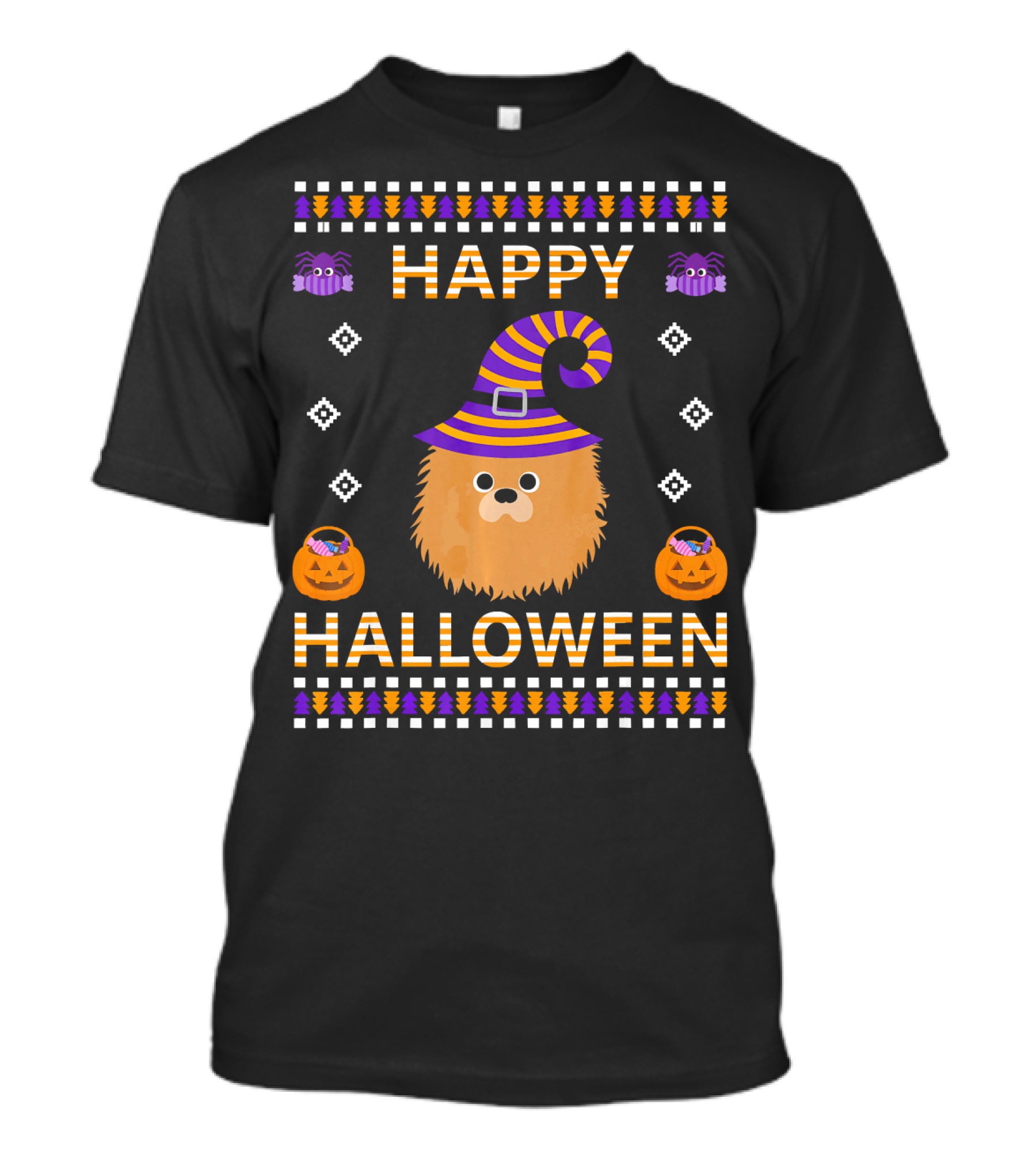 Happy Halloween Pomeranian Witch Hat Pumpkin Ugly Costume T-Shirt