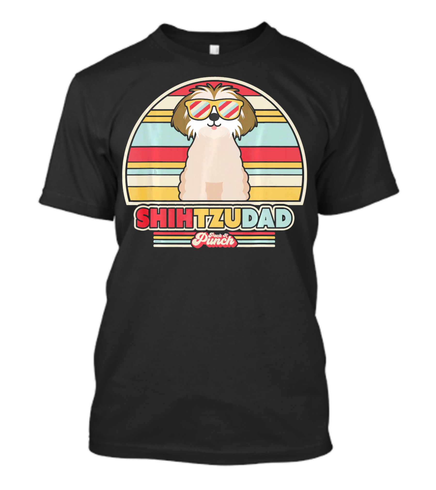 Shih Tzu Dad Retro Style Prickly Punch Vintage Stripes T-Shirt
