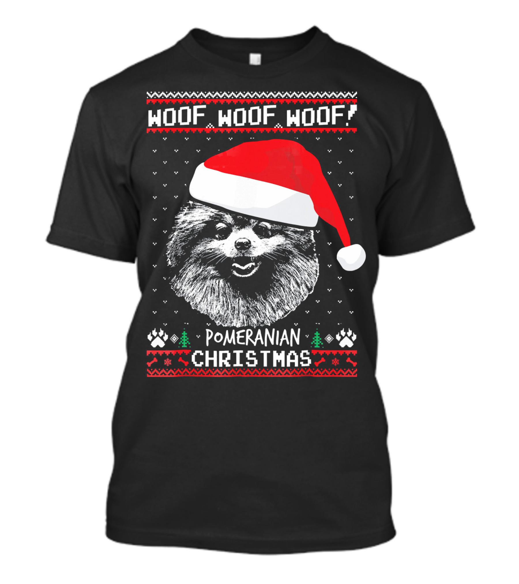 Woof Woof Woof Pomeranian Christmas T-Shirt