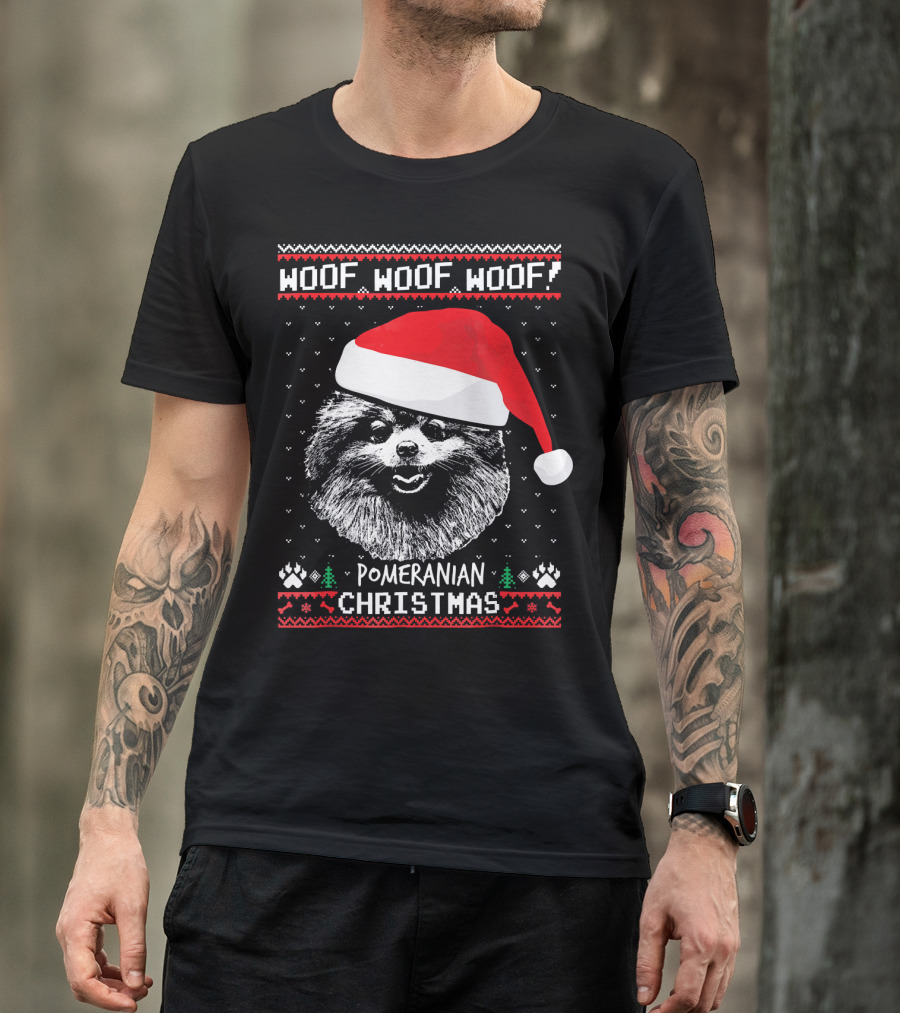 Woof Woof Woof Pomeranian Christmas T-Shirt