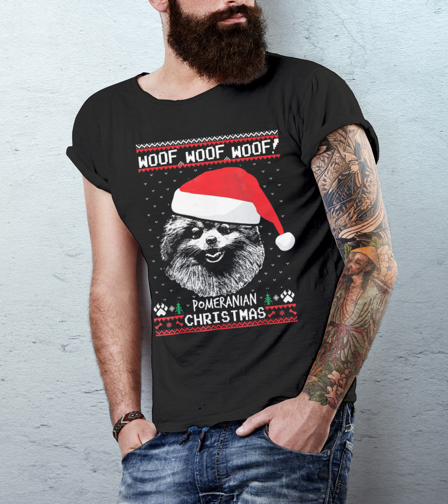 Woof Woof Woof Pomeranian Christmas T-Shirt