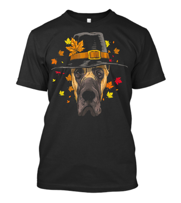 Thanksgiving Great Dane Pilgrim Autumn Leaves Hat T-Shirt