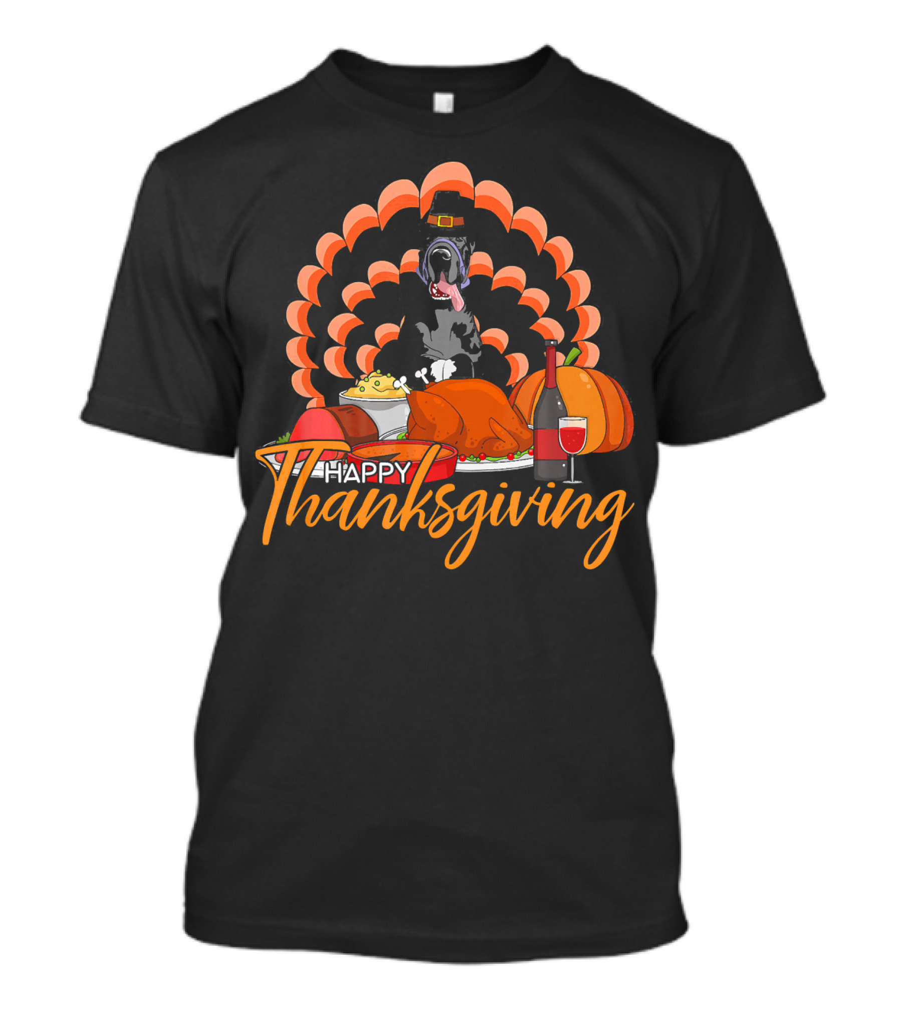 Happy Thanksgiving Great Dane Turkey Dinner Wine Pumpkin T-Shirt