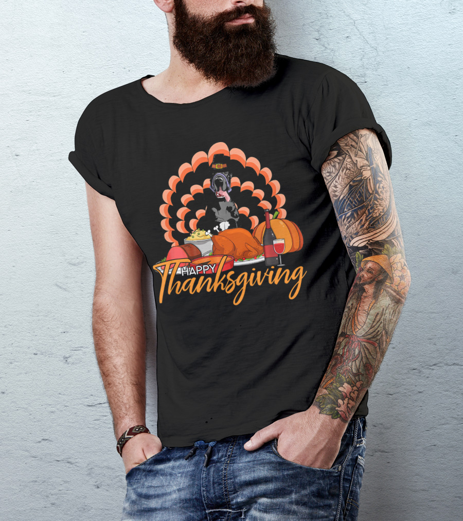 Happy Thanksgiving Great Dane Turkey Dinner Wine Pumpkin T-Shirt