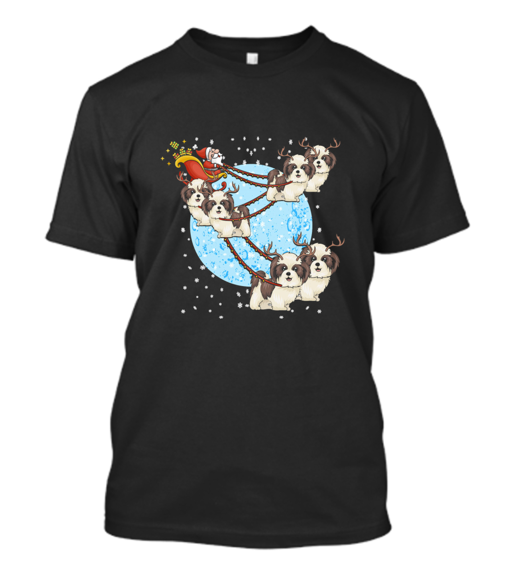 Shih Tzu Santa's Sleigh Christmas Moon Magic With Dog Love T-Shirt