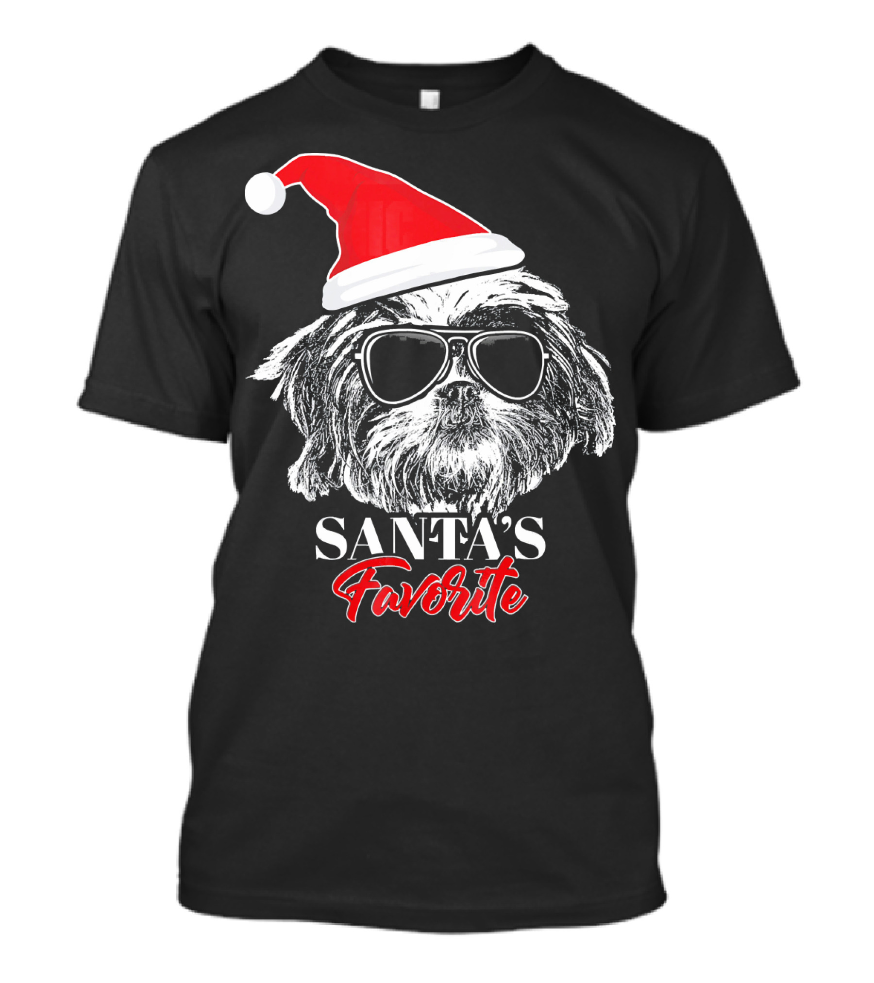 Santa's Favorite Shih Tzu In Sunglasses With Santa Hat T-Shirt