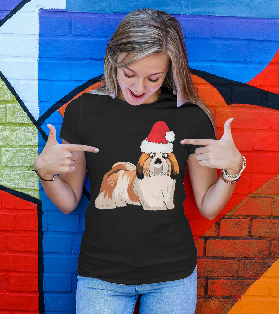 Santa Hat Shih Tzu Dog With Christmas Vibes T-Shirt