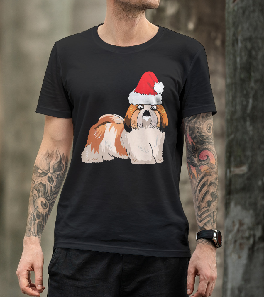 Santa Hat Shih Tzu Dog With Christmas Vibes T-Shirt