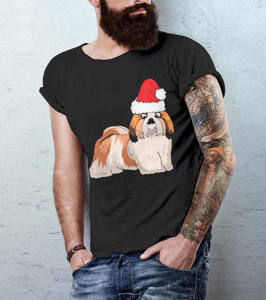 Santa Hat Shih Tzu Dog With Christmas Vibes T-Shirt
