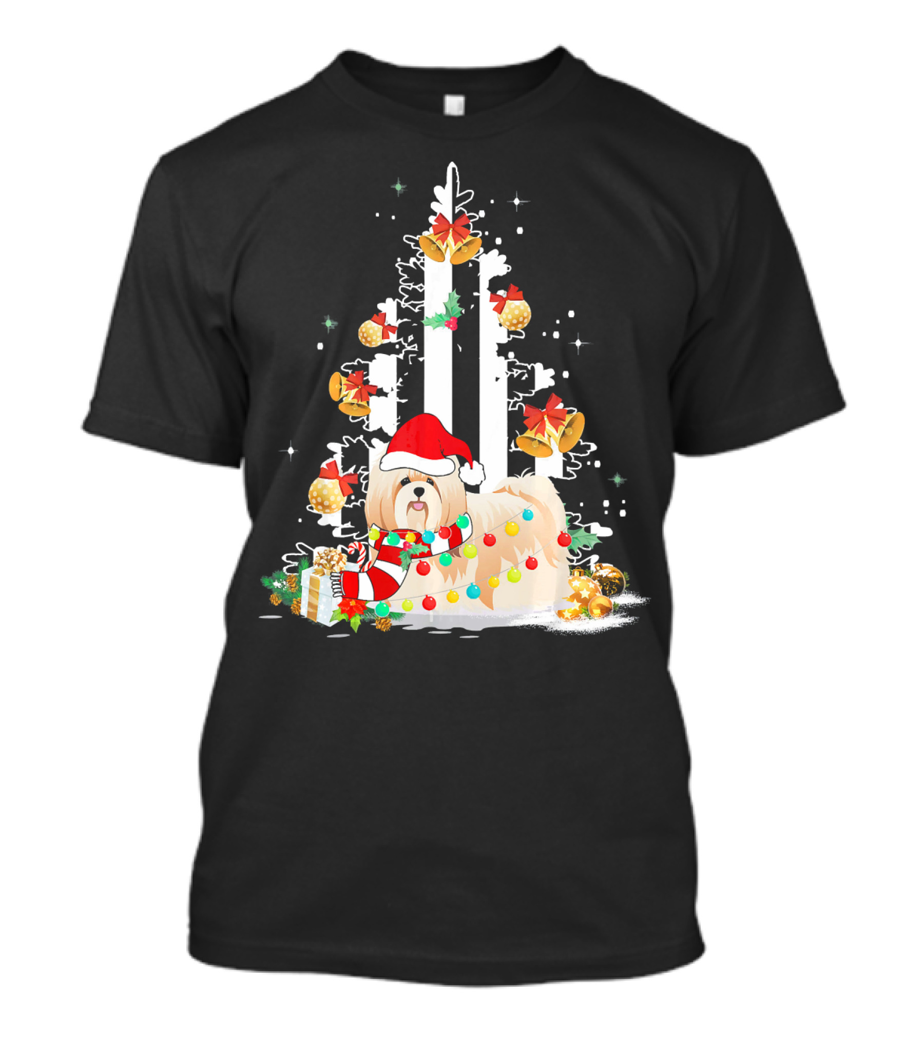 Shih Tzu Santa Hat USA Flag Christmas Tree Decorations T-Shirt