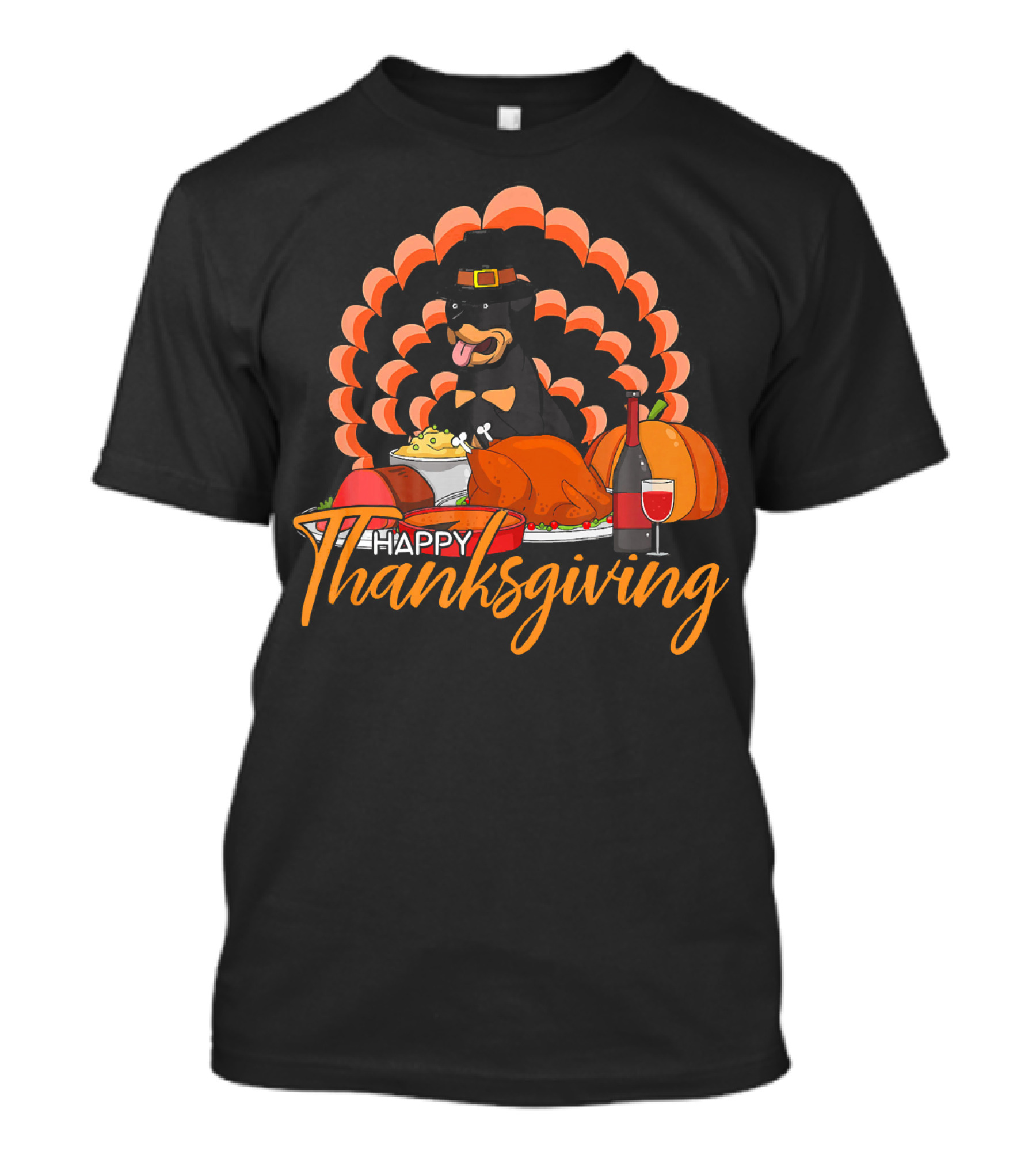 Happy Thanksgiving Turkey Rottweiler Funny Wine T-Shirt