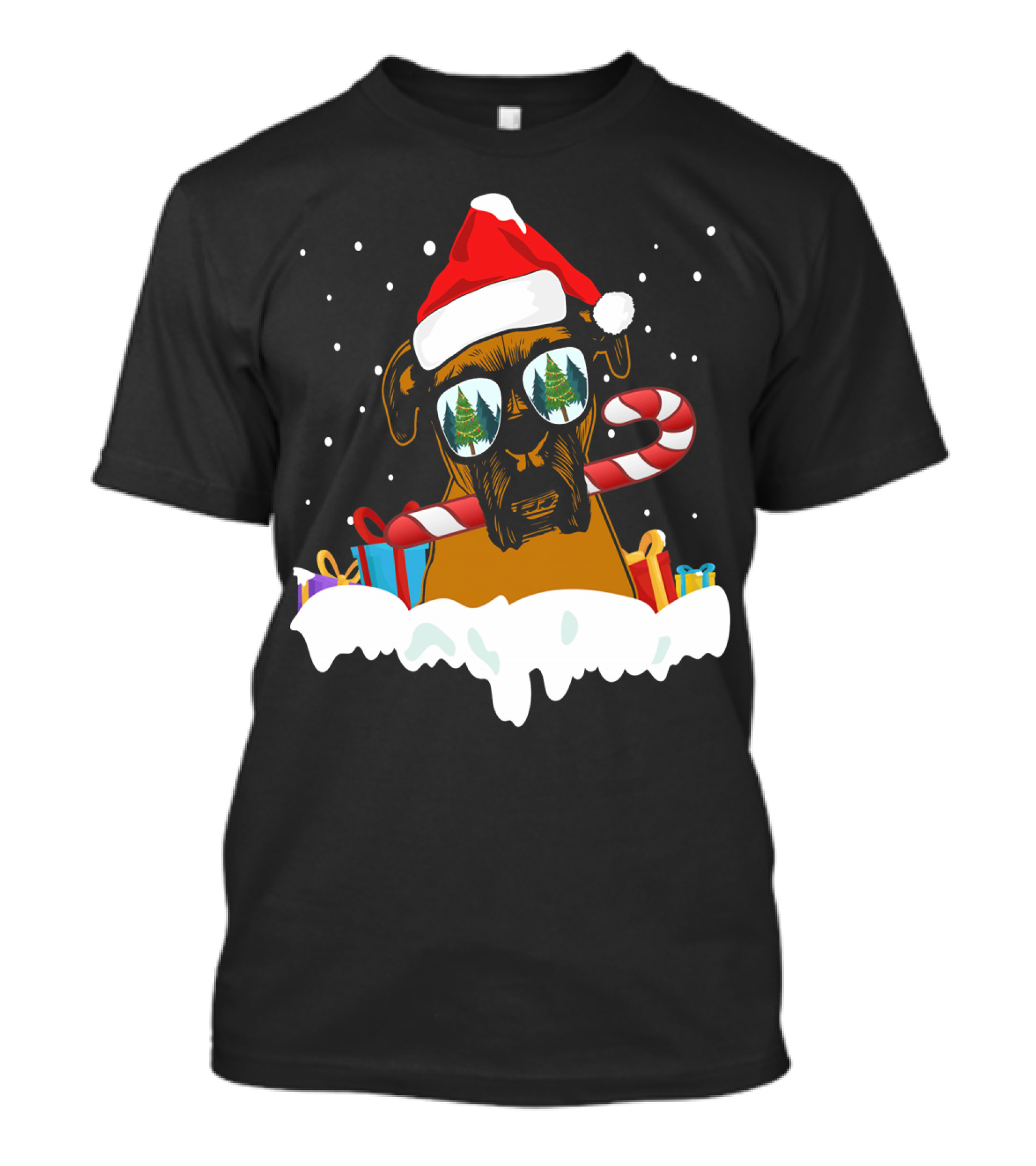 Santa Boxer Dog Candy Cane Sunglasses Holiday Gifts T-Shirt