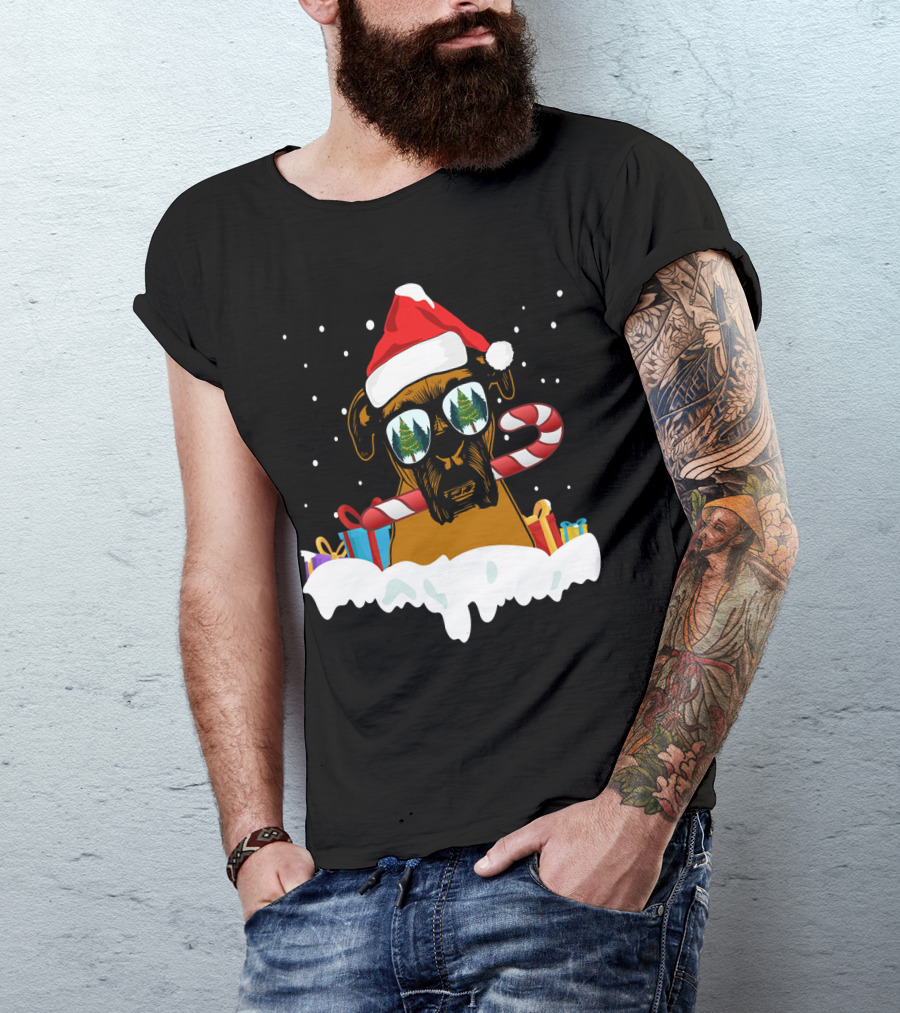 Santa Boxer Dog Candy Cane Sunglasses Holiday Gifts T-Shirt