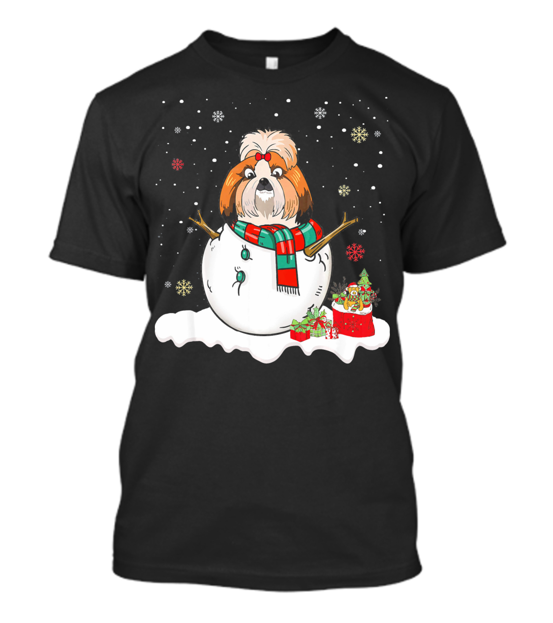 Shih Tzu Lover Merry Christmas Snowman Winter Scene T-Shirt