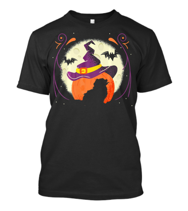 Spooky Pomeranian Witch Hat Pumpkin Moon Bats T-Shirt