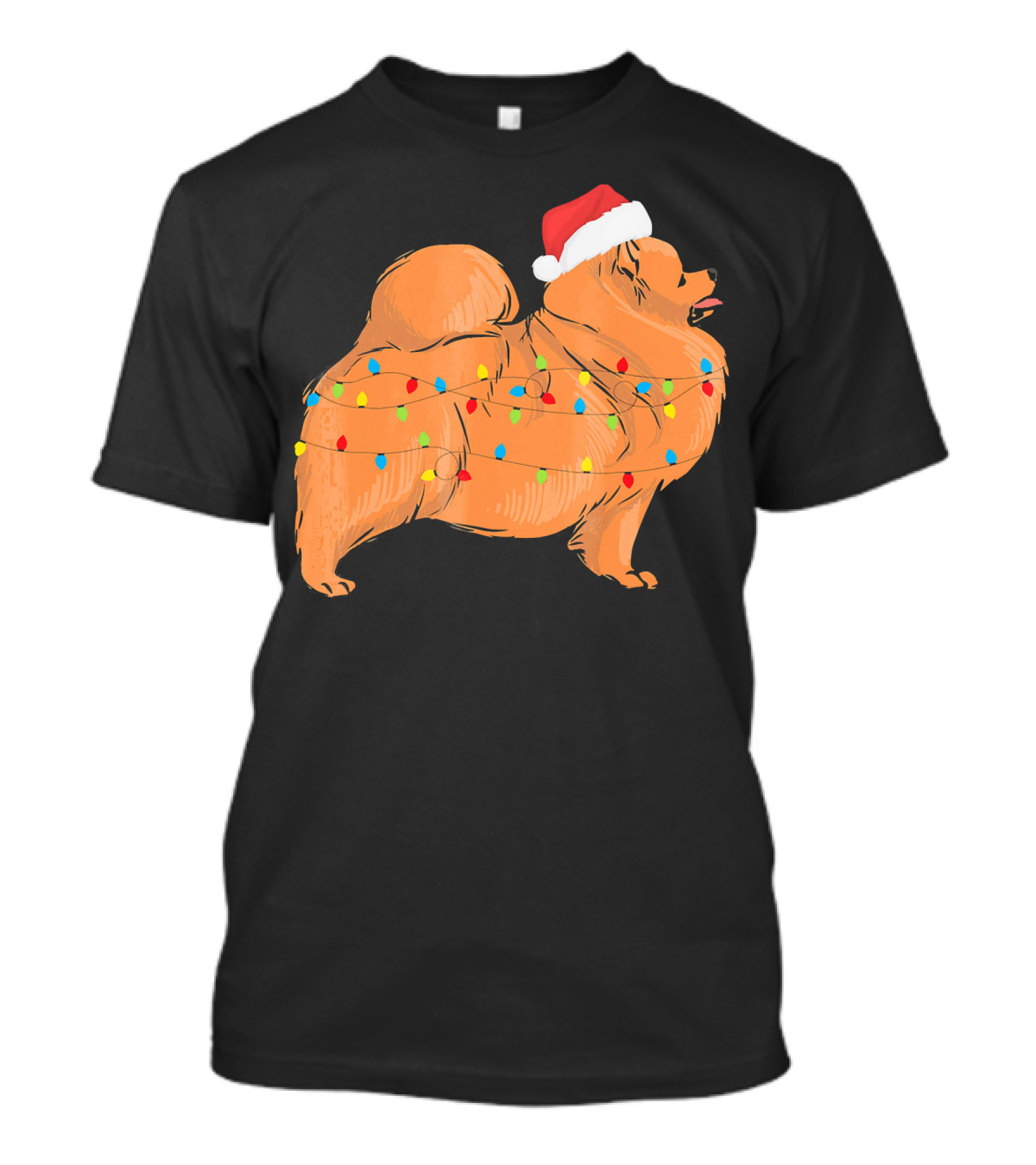 Santa Pomeranian With Christmas Lights Holiday T-Shirt