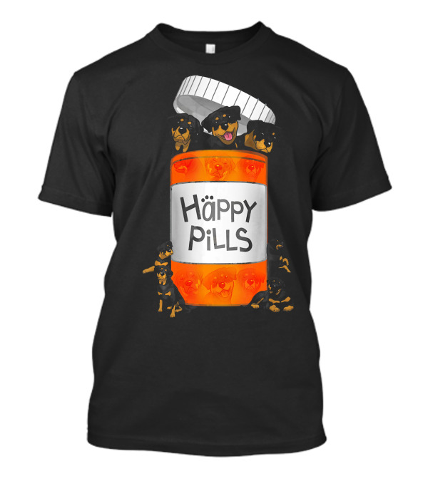 Rottweiler Puppy Happy Pills Container With Playful Dogs T-Shirt