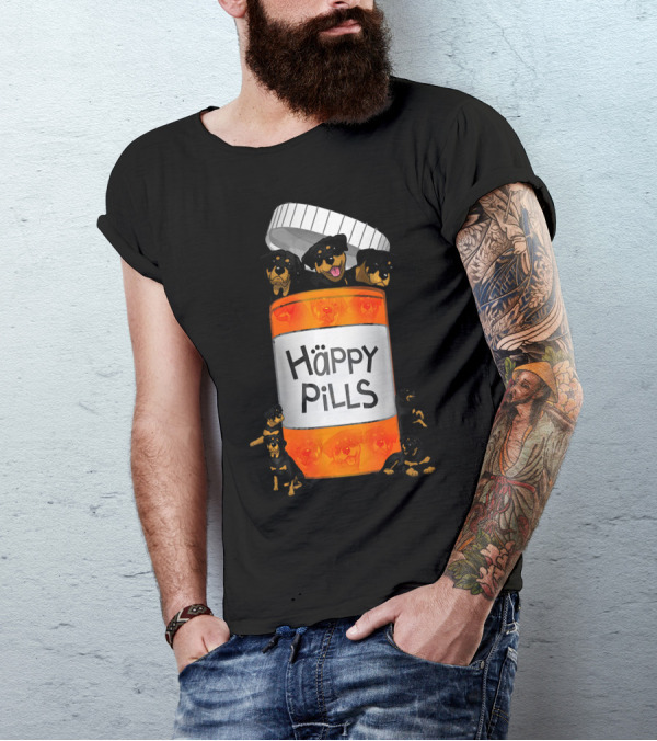 Rottweiler Puppy Happy Pills Container With Playful Dogs T-Shirt