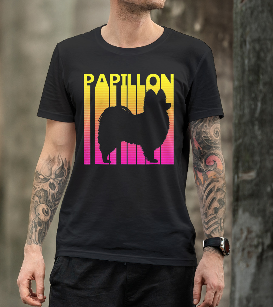 Vintage Papillon Silhouette Retro Sunset T-Shirt