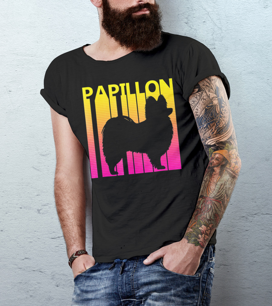 Vintage Papillon Silhouette Retro Sunset T-Shirt