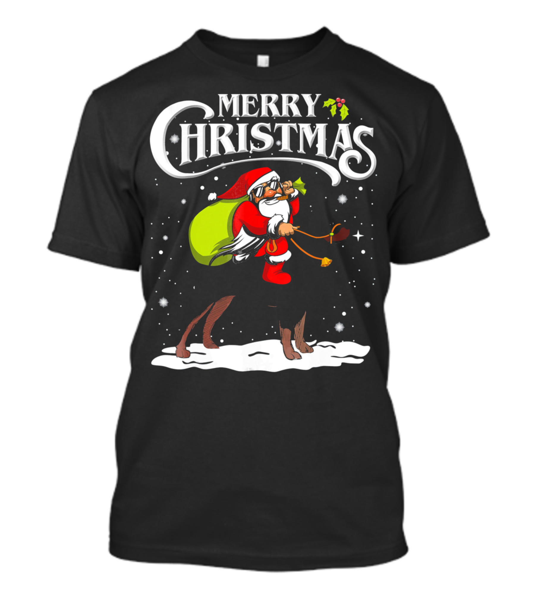 Merry Christmas Santa Riding Rottweiler Snow Scene T-Shirt