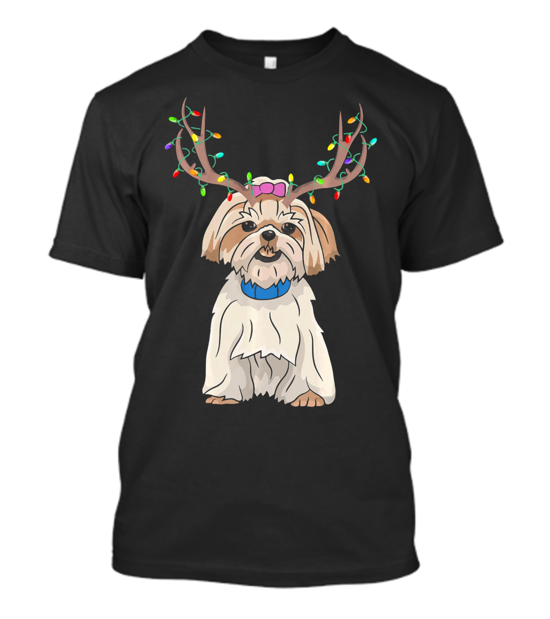 Shih Tzu Reindeer Horn Christmas Lights Funny Family Matching T-Shirt