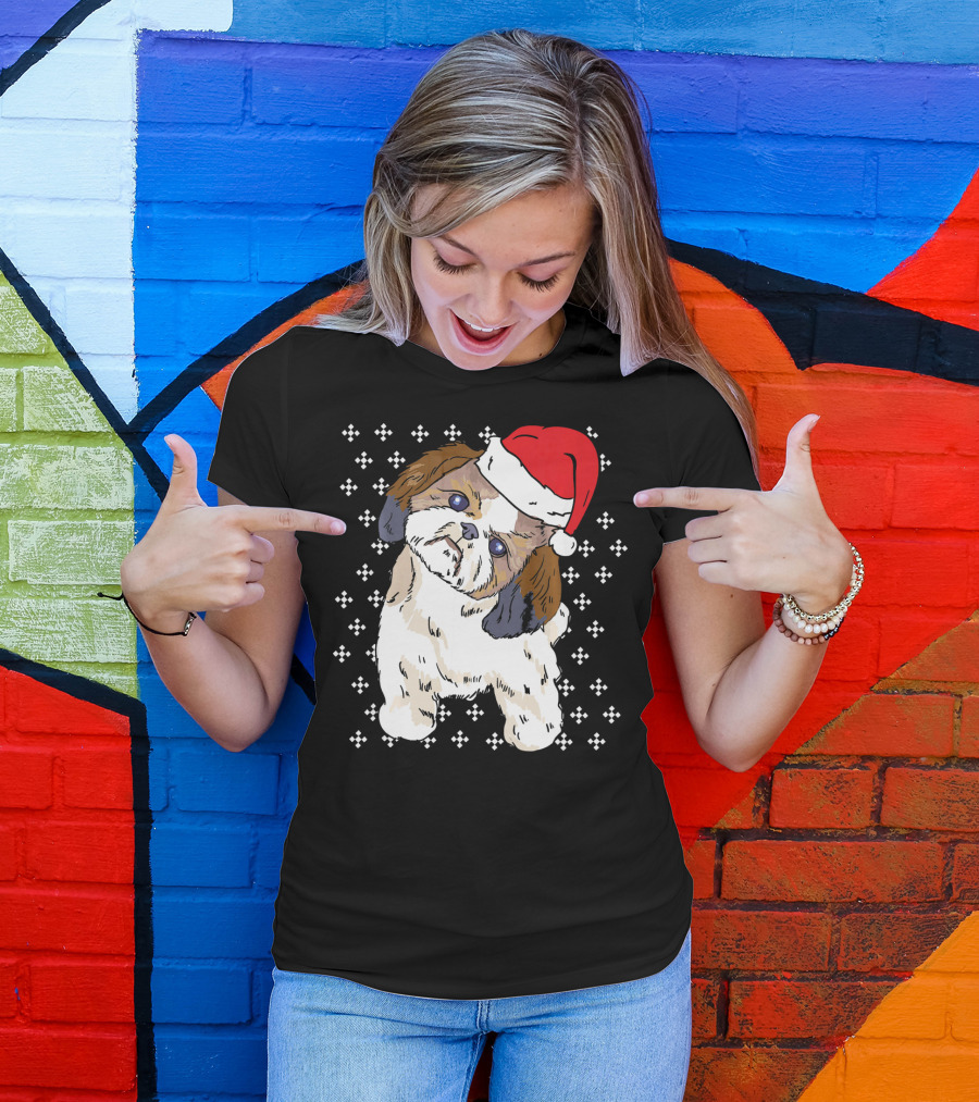 Shih Tzu With Santa Hat Dog Owner Pet Christmas Holiday T-Shirt