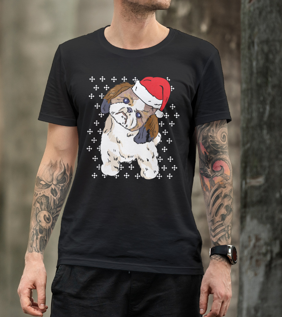 Shih Tzu With Santa Hat Dog Owner Pet Christmas Holiday T-Shirt