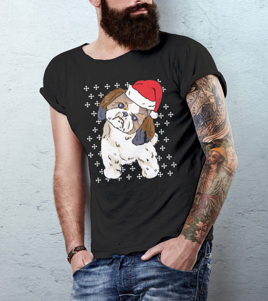 Shih Tzu With Santa Hat Dog Owner Pet Christmas Holiday T-Shirt