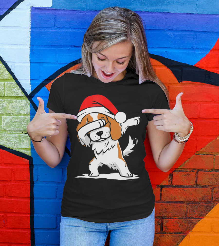 Santa Hat Cavalier Dog Dab Pose T-Shirt