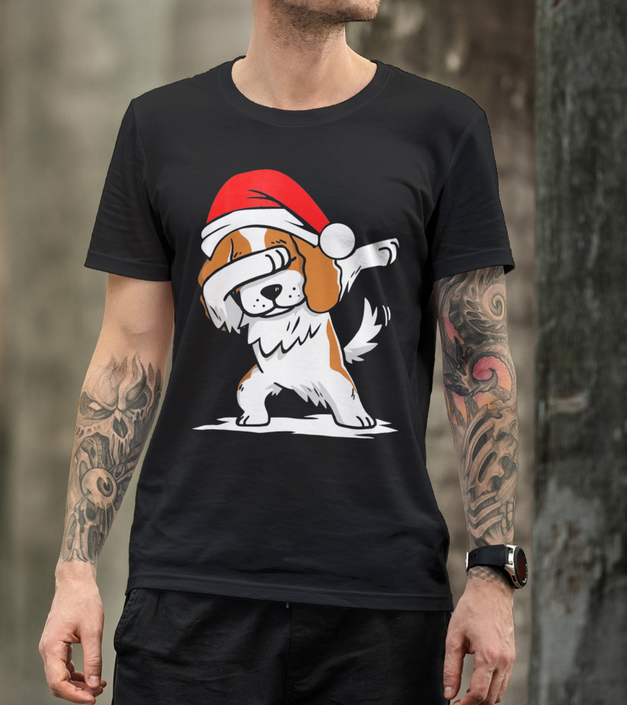 Santa Hat Cavalier Dog Dab Pose T-Shirt