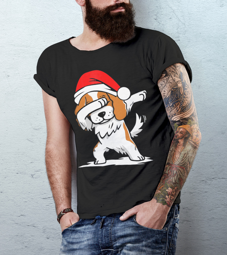 Santa Hat Cavalier Dog Dab Pose T-Shirt