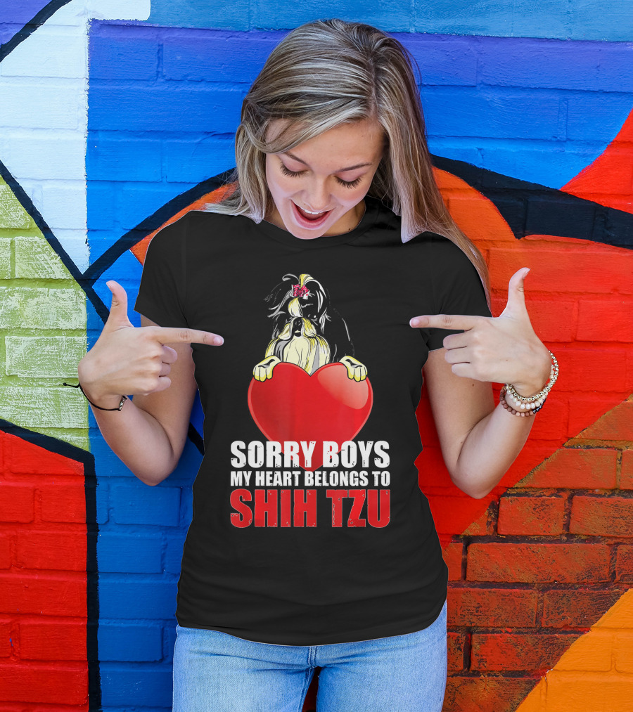 Sorry Boys My Heart Belongs To Shih Tzu Red Heart Puppy T-Shirt