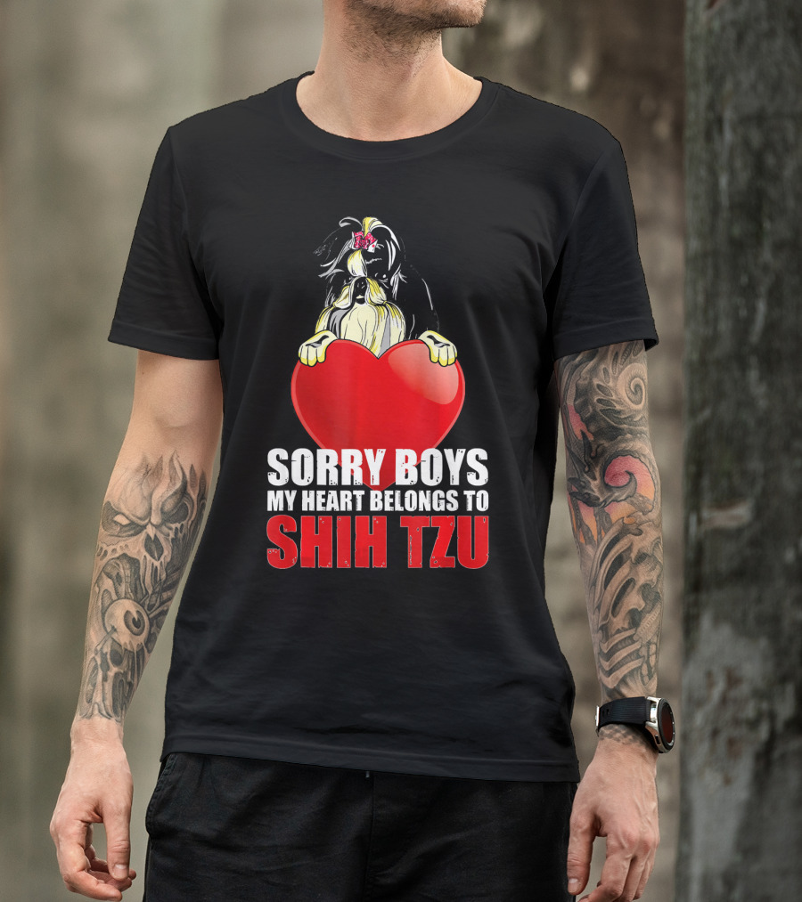 Sorry Boys My Heart Belongs To Shih Tzu Red Heart Puppy T-Shirt