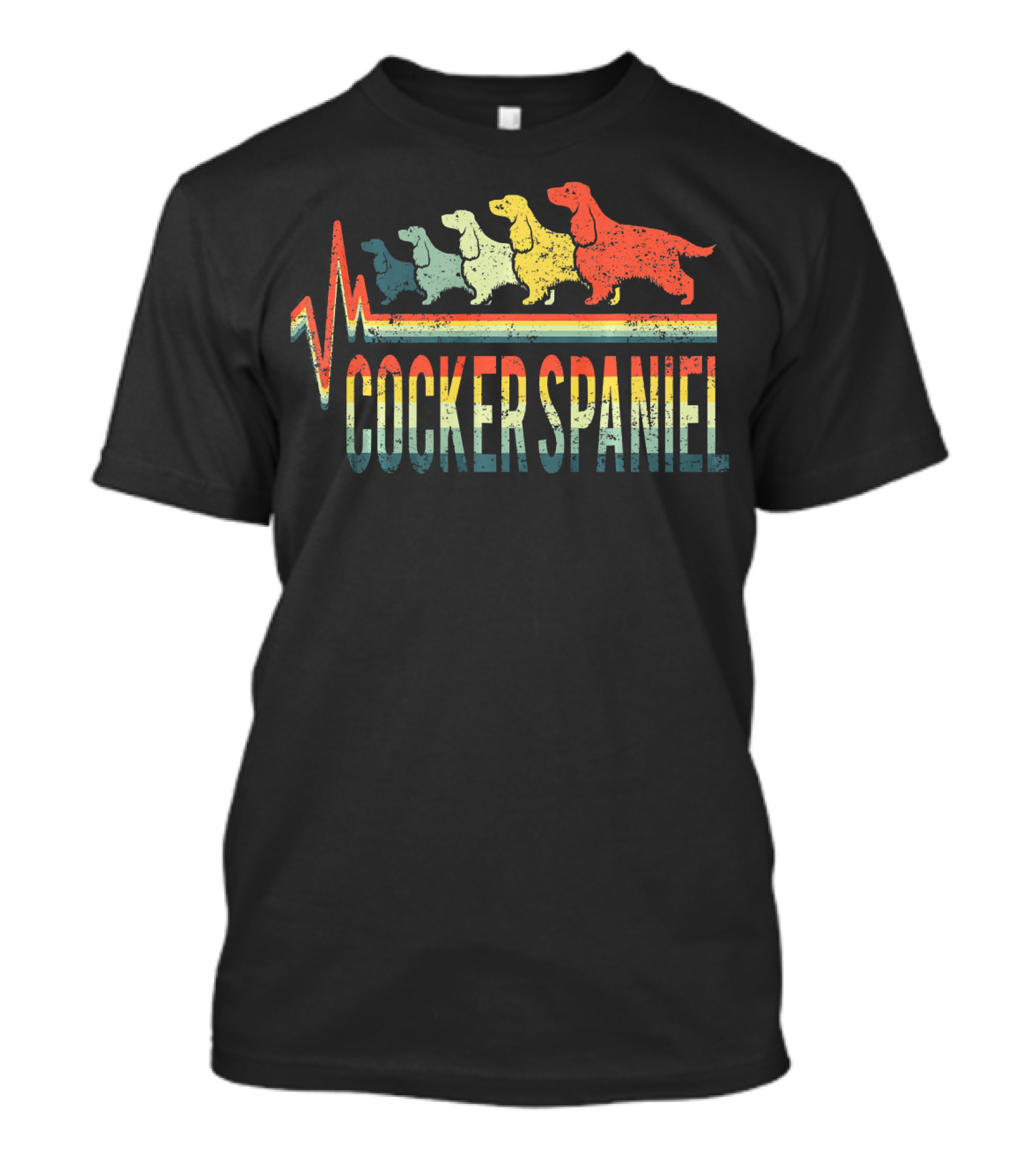 Vintage Retro Cocker Spaniel Heartbeat Stripe T-Shirt