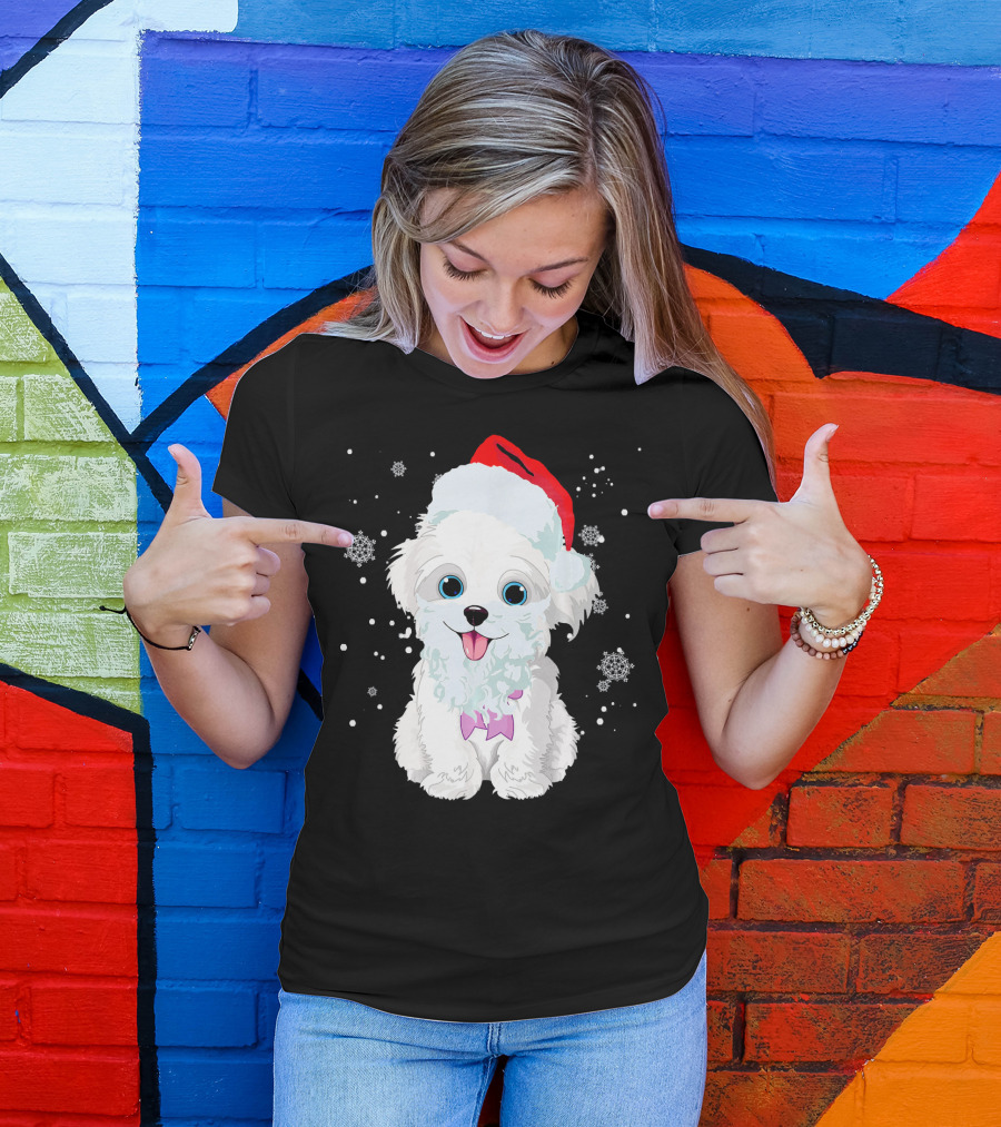 Shih Tzu Owner Ugly Xmas Santa Hat Snowflakes T-Shirt