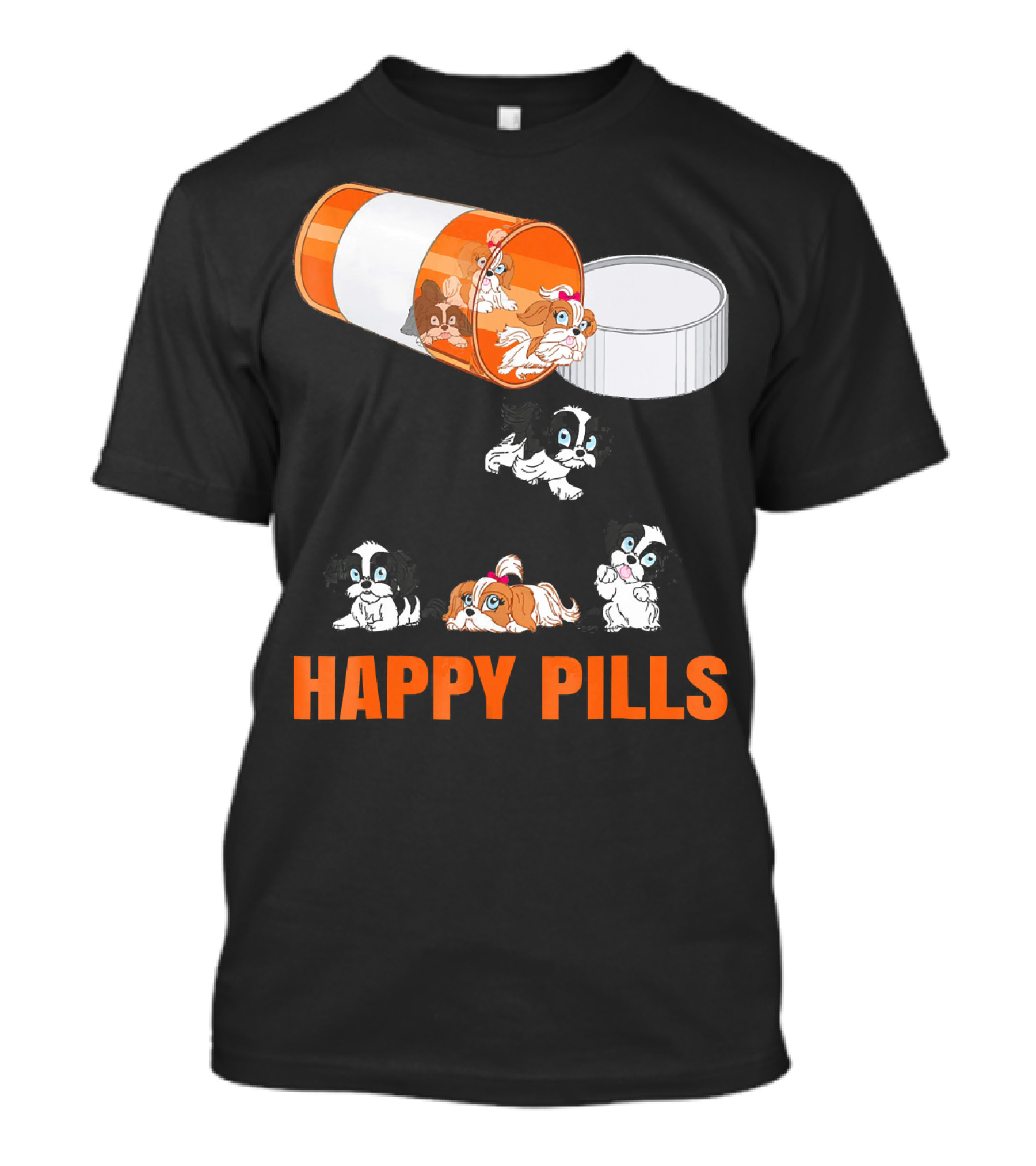 Shih Tzu Dogs In Happy Pills Cartoon Medicine Capsule Fun T-Shirt