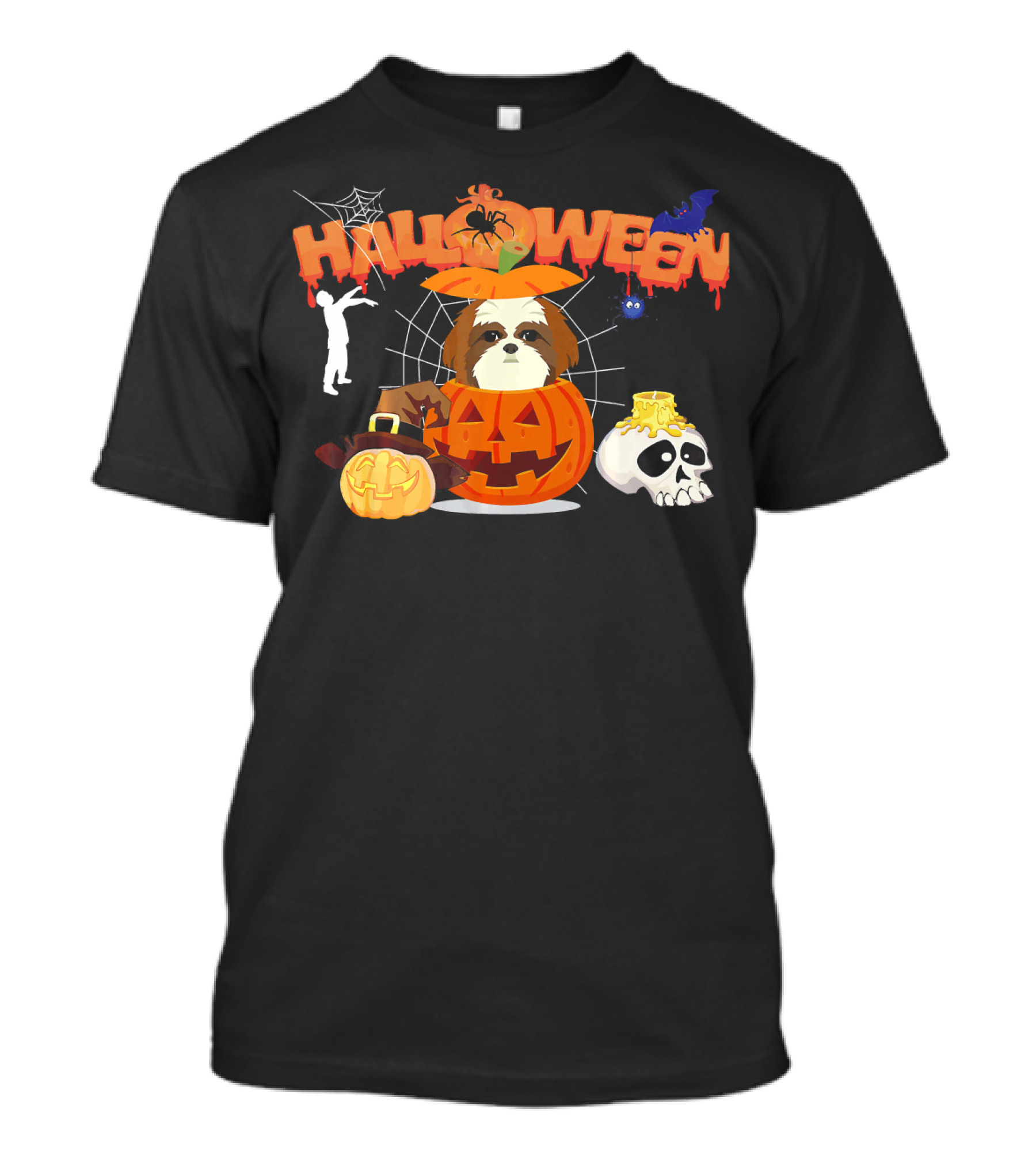Halloween Shih Tzu Dog Pumpkin Witch Skull Zombie T-Shirt