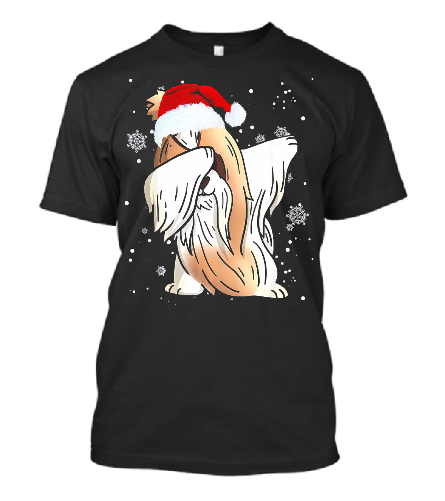 Shih Tzu Dabbing Christmas Dog With Santa Hat And Snowflakes T-Shirt