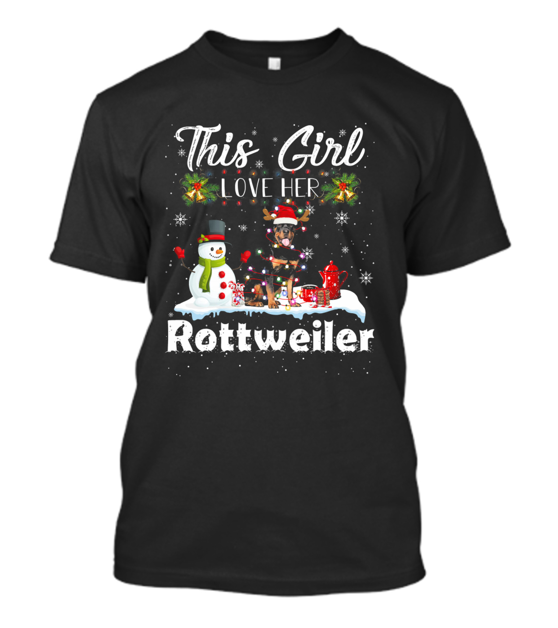 This Girl Loves Her Rottweiler Christmas Snowman Holiday Lights T-Shirt
