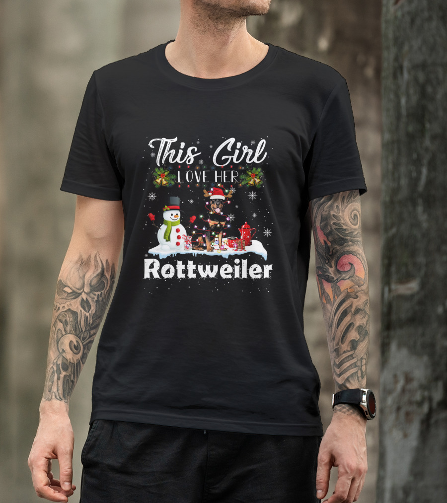 This Girl Loves Her Rottweiler Christmas Snowman Holiday Lights T-Shirt