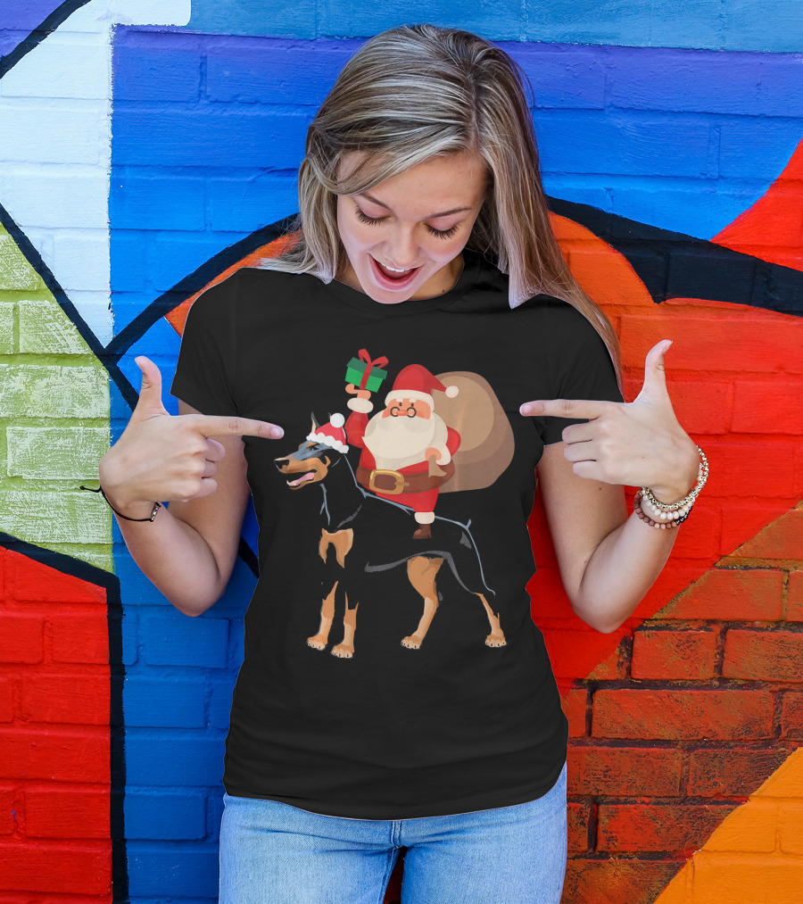 Santa Claus Riding Great Dane With Gift Sack T-Shirt
