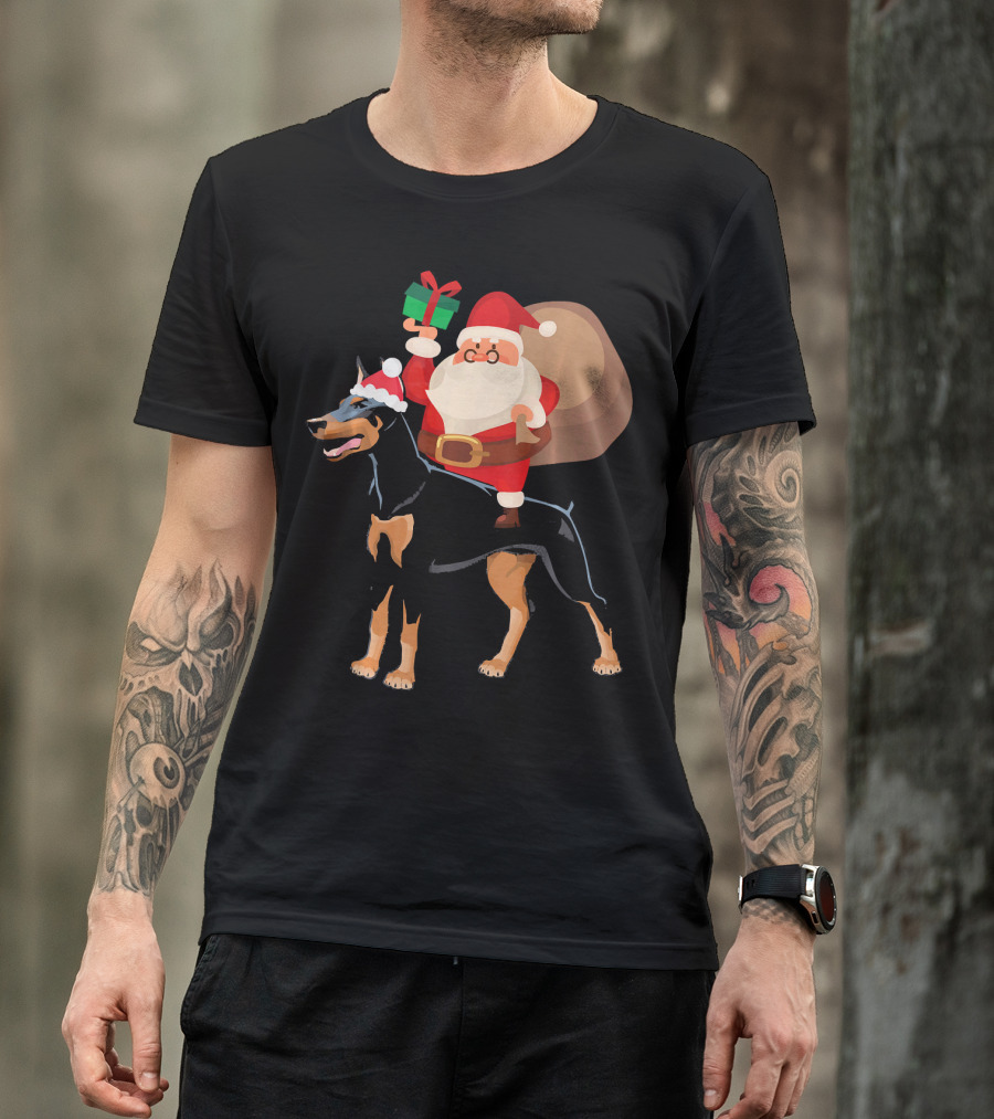 Santa Claus Riding Great Dane With Gift Sack T-Shirt