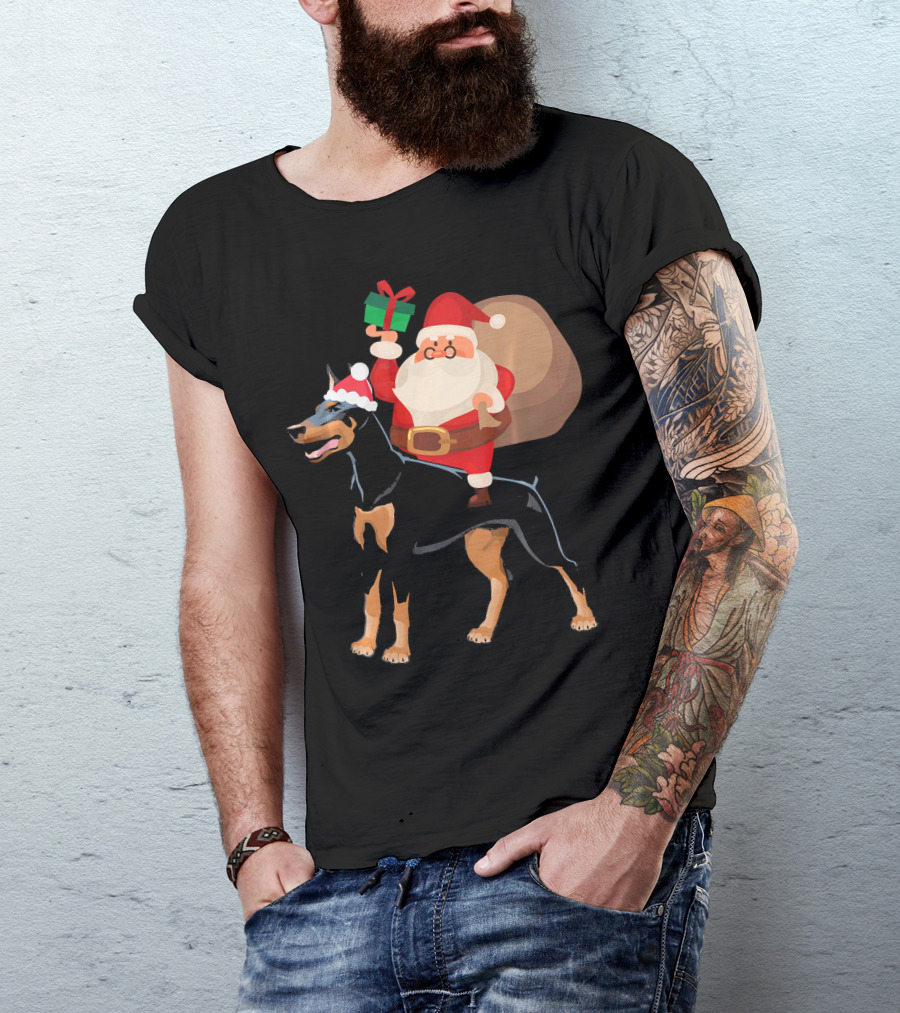 Santa Claus Riding Great Dane With Gift Sack T-Shirt